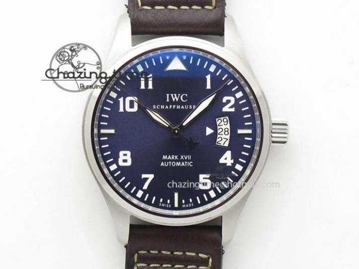 MIROTIME 1225 Pilot Chrono SS IW387809 ZF 1:1 Best Edition Silver Dial Blue Numbers On Blue Leather Strap A Lightweight 7263